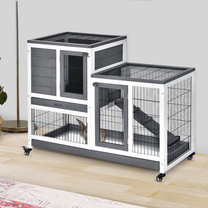 Pawhut - Wooden Rabbit Hutch Elevated Cage Indoor Small Animal