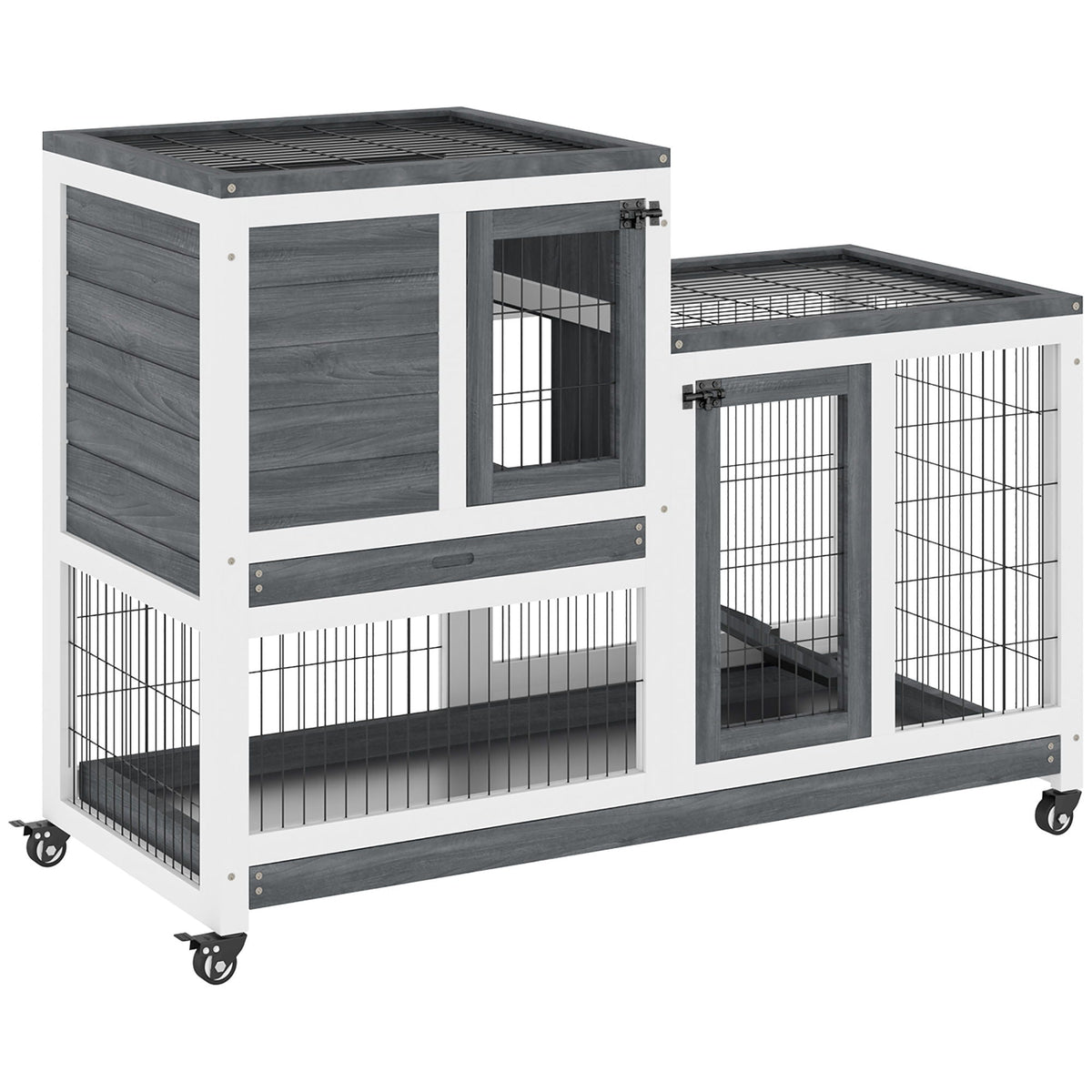 Pawhut - Wooden Rabbit Hutch Elevated Cage Indoor Small Animal