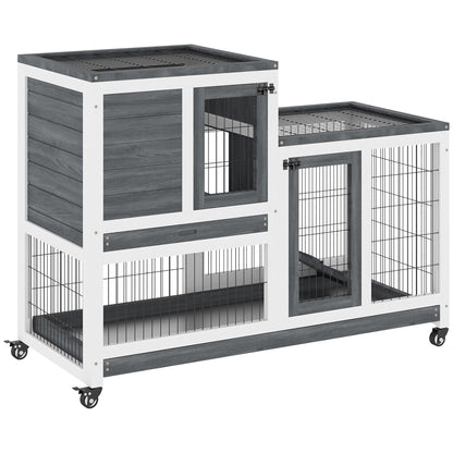 Pawhut - Wooden Rabbit Hutch Elevated Cage Indoor Small Animal