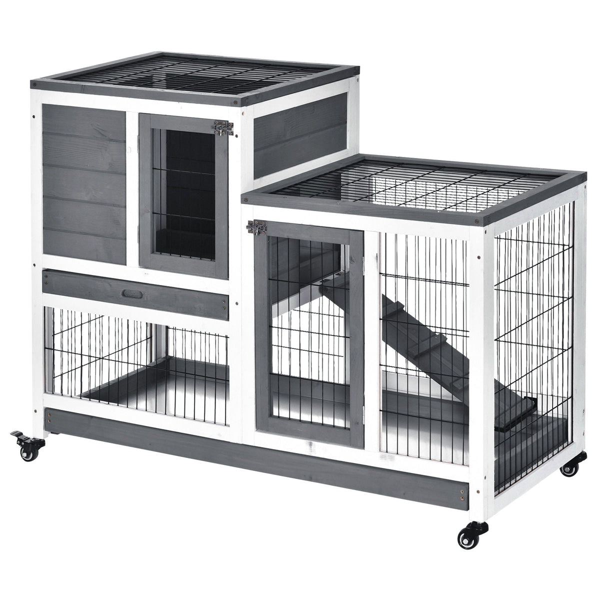 Pawhut - Wooden Rabbit Hutch Elevated Cage Indoor Small Animal