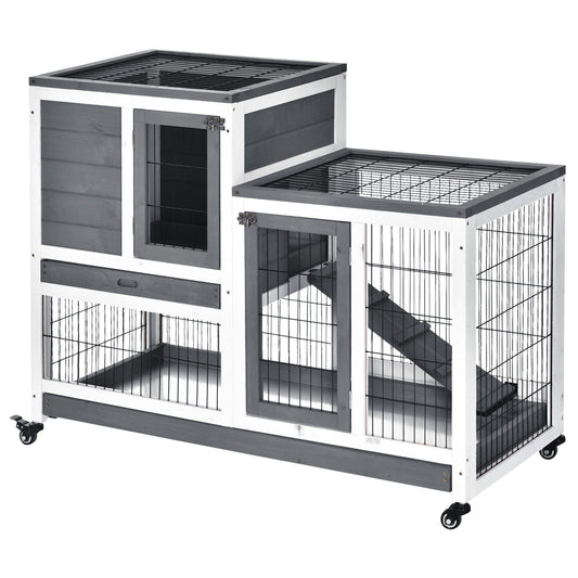 Pawhut - Wooden Rabbit Hutch Elevated Cage Indoor Small Animal