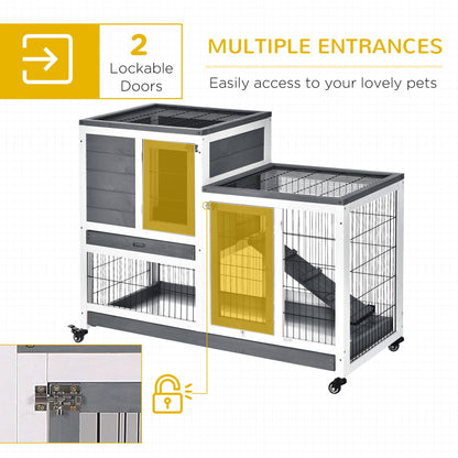 Pawhut - Wooden Rabbit Hutch Elevated Cage Indoor Small Animal