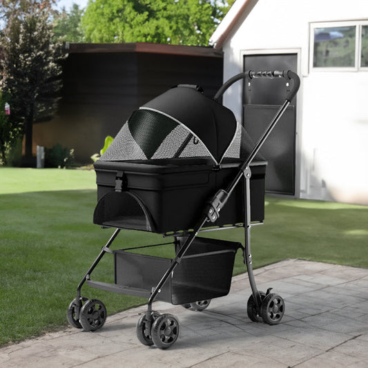 2-in-1 folding per cart, four-wheel, waterproof pad, car seat, sun visor