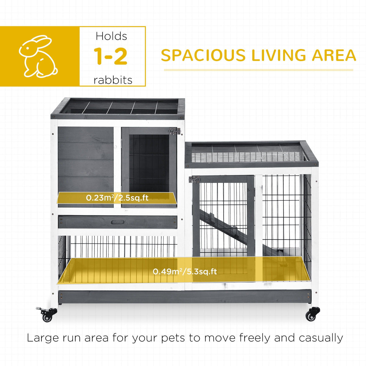 Pawhut - Wooden Rabbit Hutch Elevated Cage Indoor Small Animal
