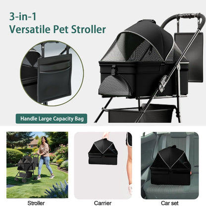 2-in-1 folding per cart, four-wheel, waterproof pad, car seat, sun visor