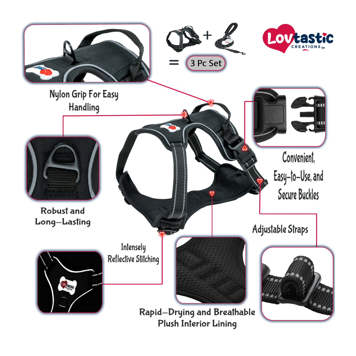 Lovtastic Creations™ No-Pull Dog Harness - with Strong & Durable Dog Leash