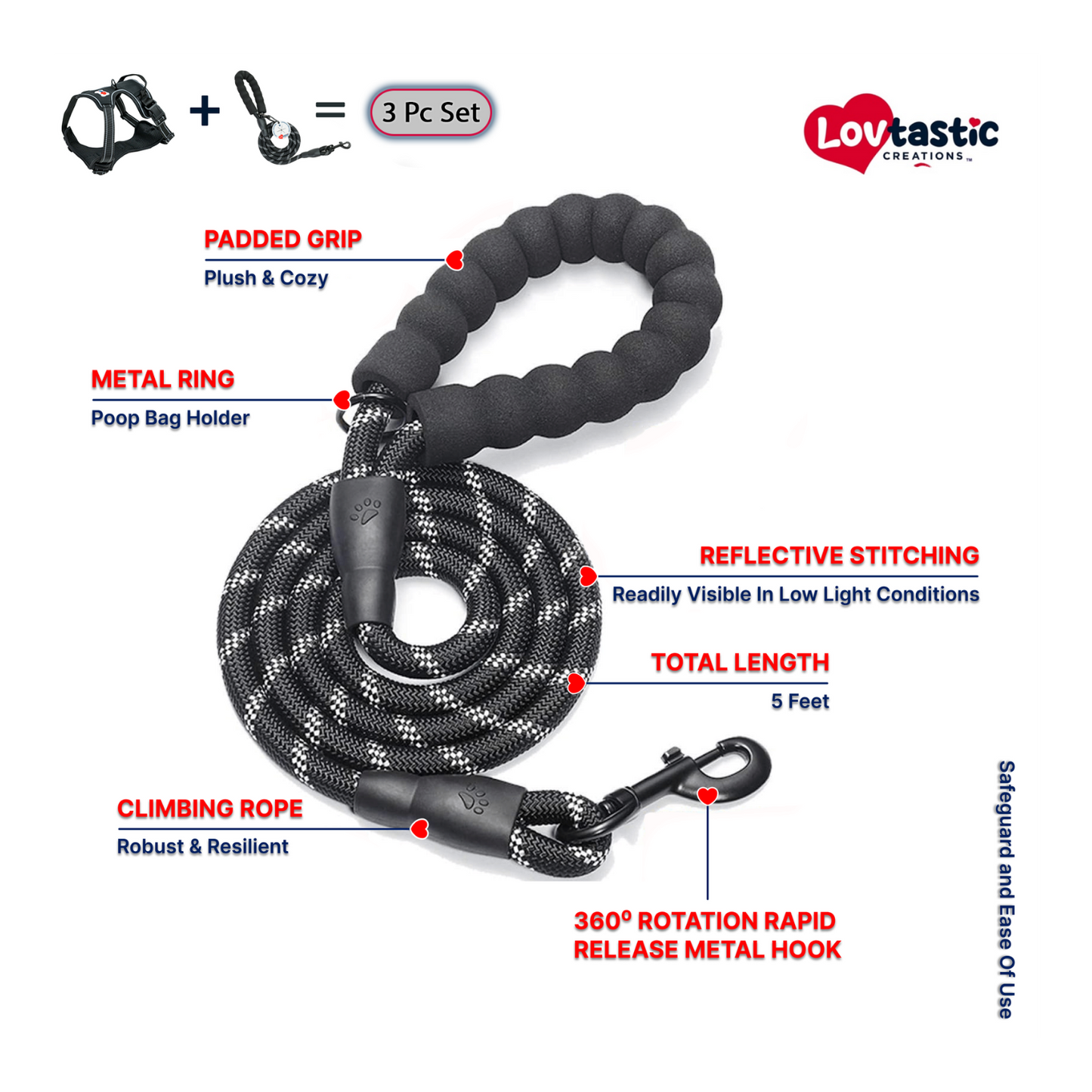 Lovtastic Creations™ No-Pull Dog Harness - with Strong & Durable Dog Leash