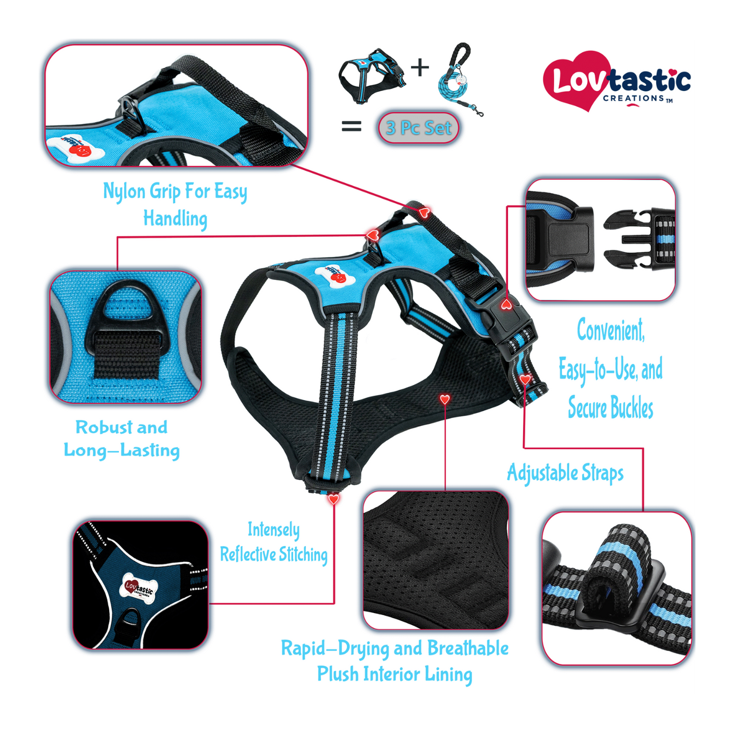 Lovtastic Creations™ No-Pull Dog Harness - with Strong & Durable Dog Leash