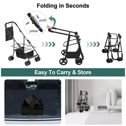 2-in-1 folding per cart, four-wheel, waterproof pad, car seat, sun visor