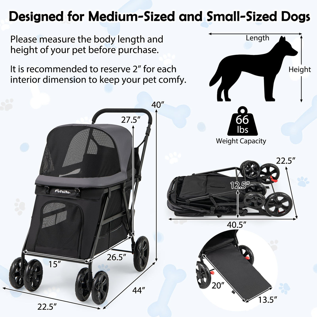 Dog Stroller for Medium Small Senior Elderly Dogs