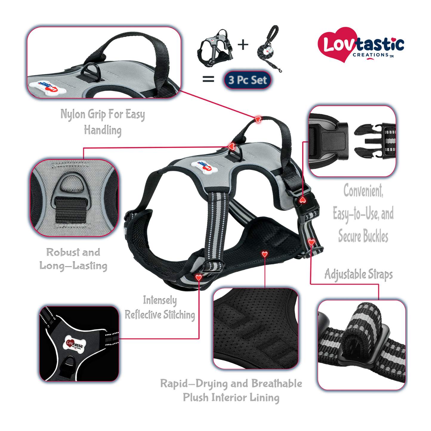 Lovtastic Creations™ No-Pull Dog Harness - with Strong & Durable Dog Leash