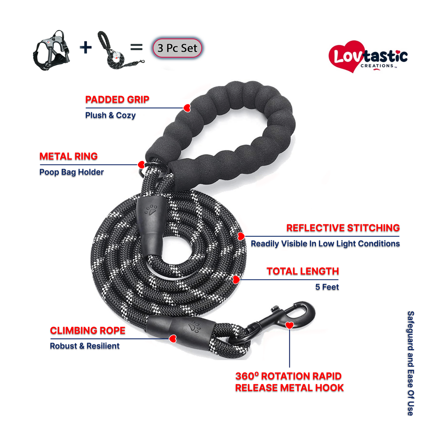Lovtastic Creations™ No-Pull Dog Harness - with Strong & Durable Dog Leash