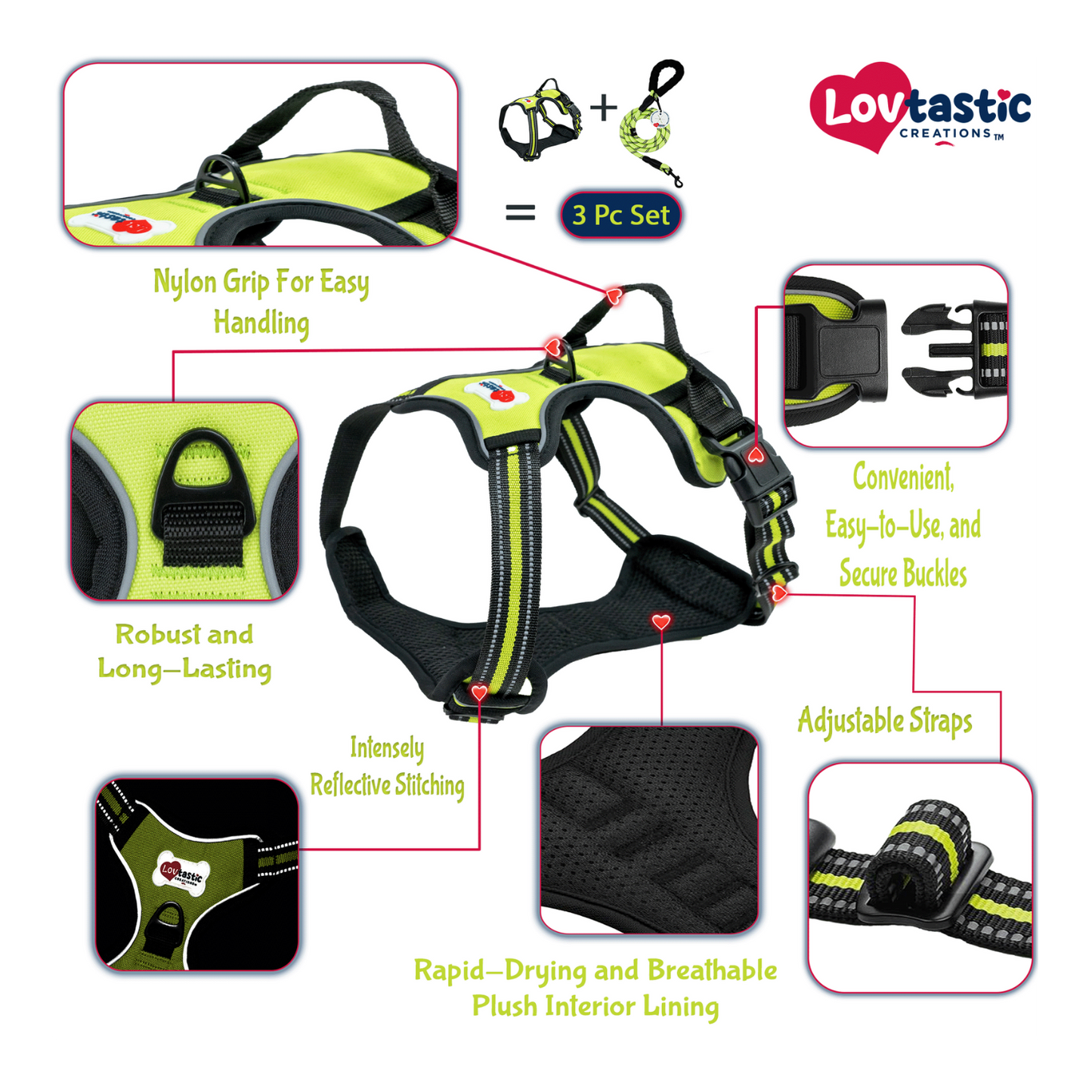 Lovtastic Creations™ No-Pull Dog Harness - with Strong & Durable Dog Leash