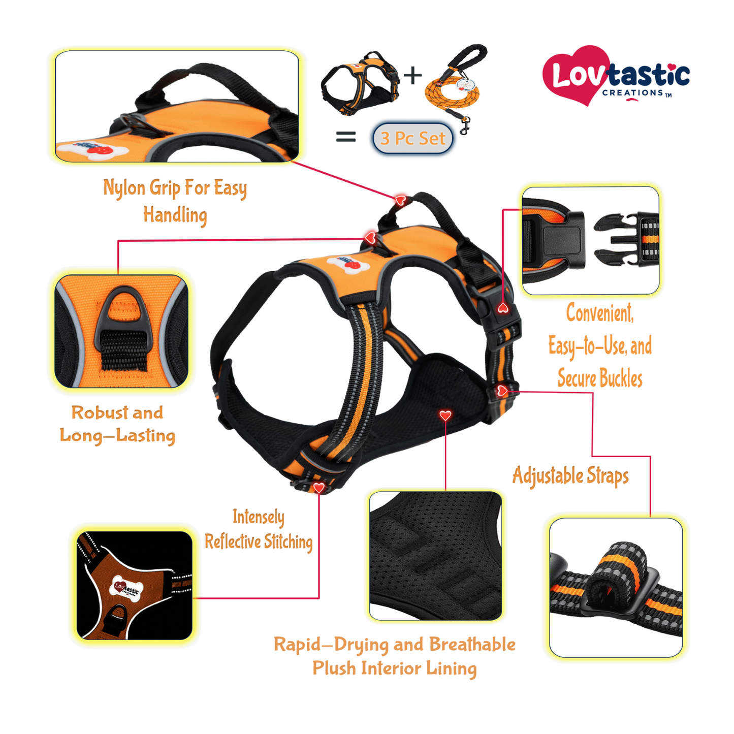 Lovtastic Creations™ No-Pull Dog Harness - with Strong & Durable Dog Leash