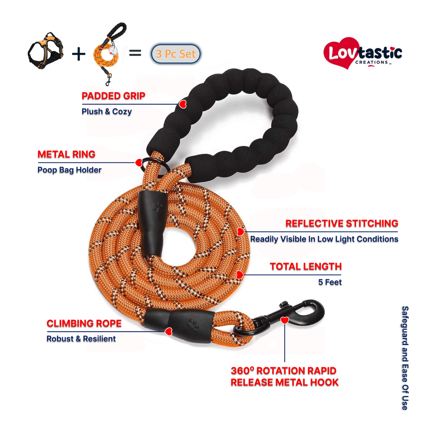 Lovtastic Creations™ No-Pull Dog Harness - with Strong & Durable Dog Leash