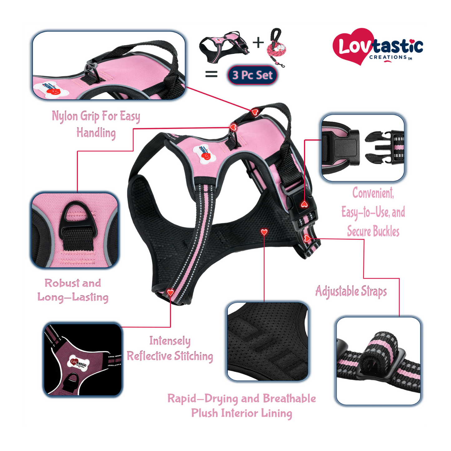 Lovtastic Creations™ No-Pull Dog Harness - with Strong & Durable Dog Leash