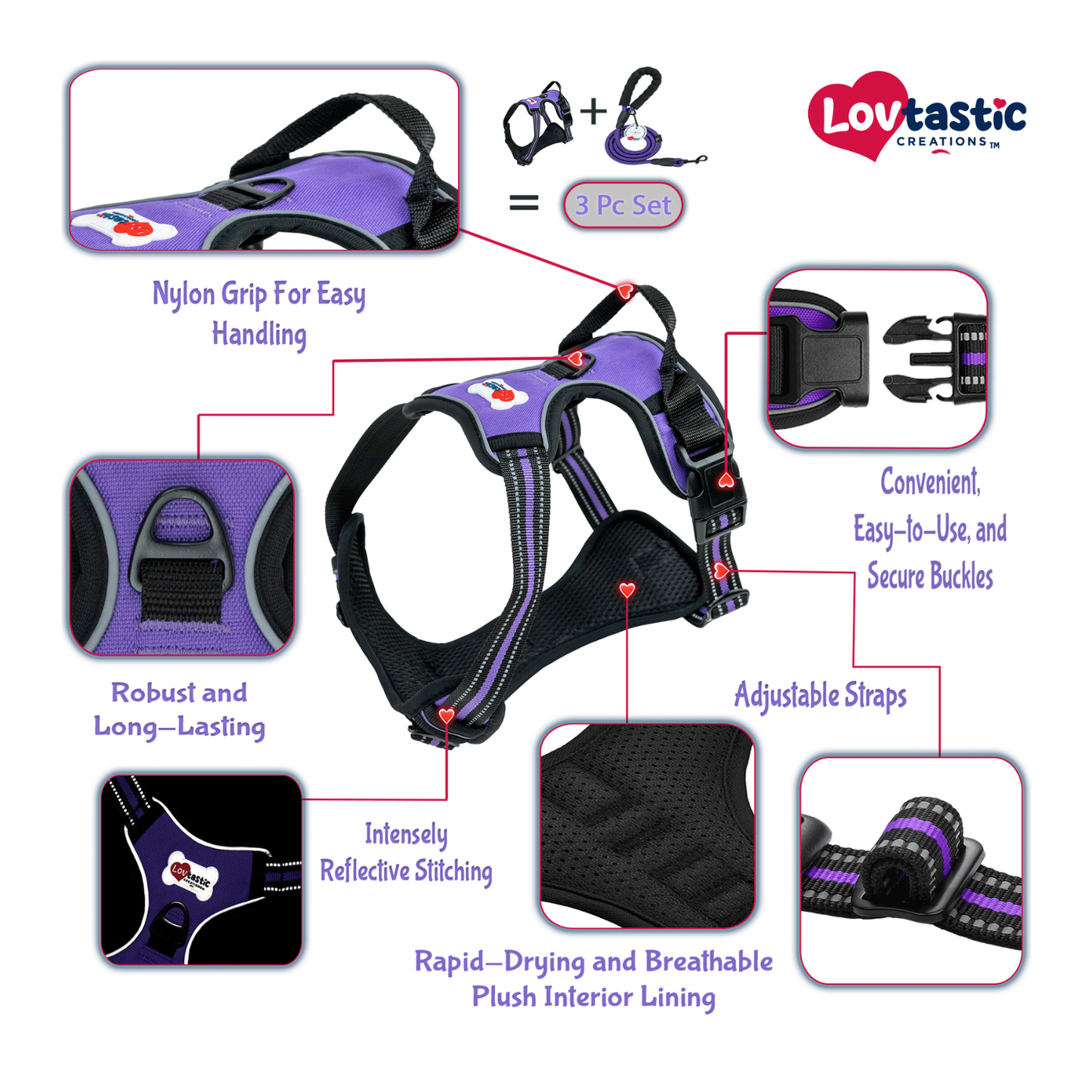 Lovtastic Creations™ No-Pull Dog Harness - with Strong & Durable Dog Leash