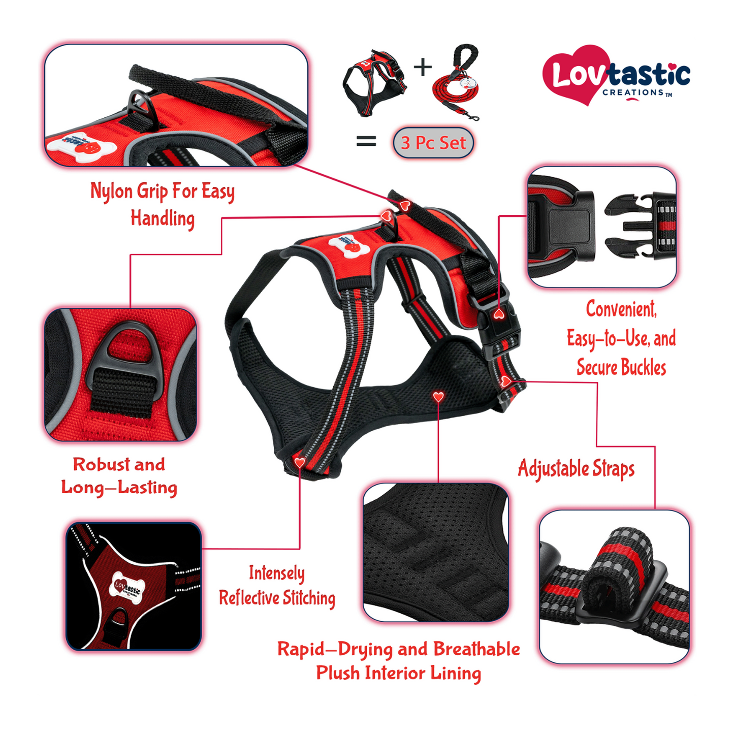 Lovtastic Creations™ No-Pull Dog Harness - with Strong & Durable Dog Leash