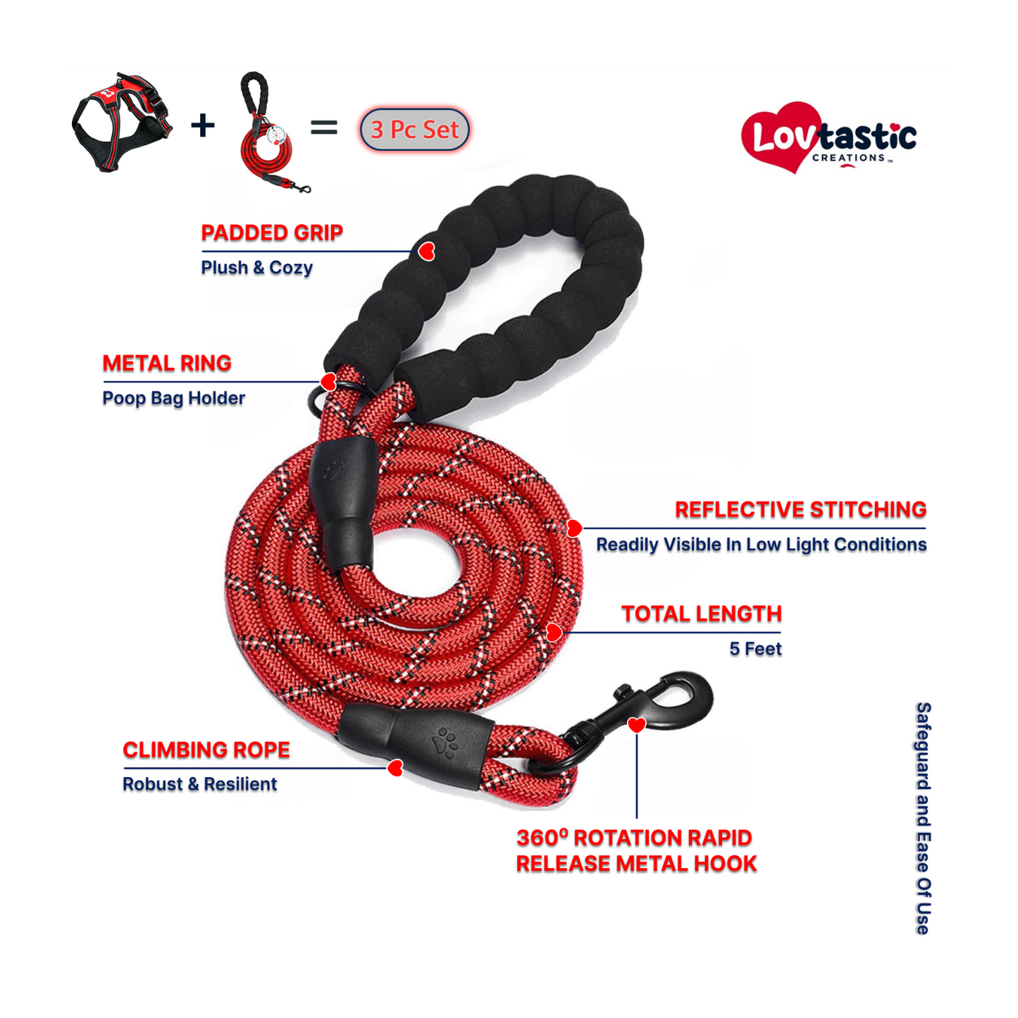 Lovtastic Creations™ No-Pull Dog Harness - with Strong & Durable Dog Leash