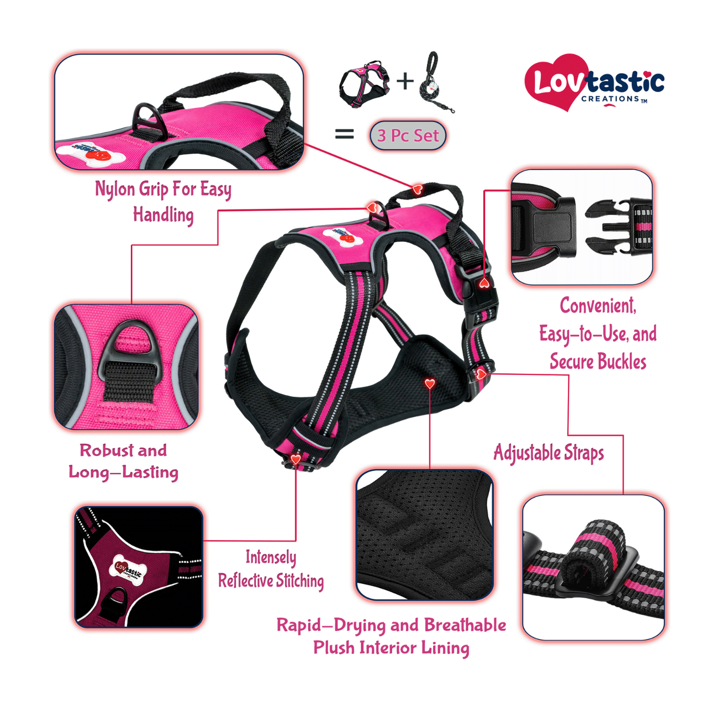 Lovtastic Creations™ No-Pull Dog Harness - with Strong & Durable Dog Leash