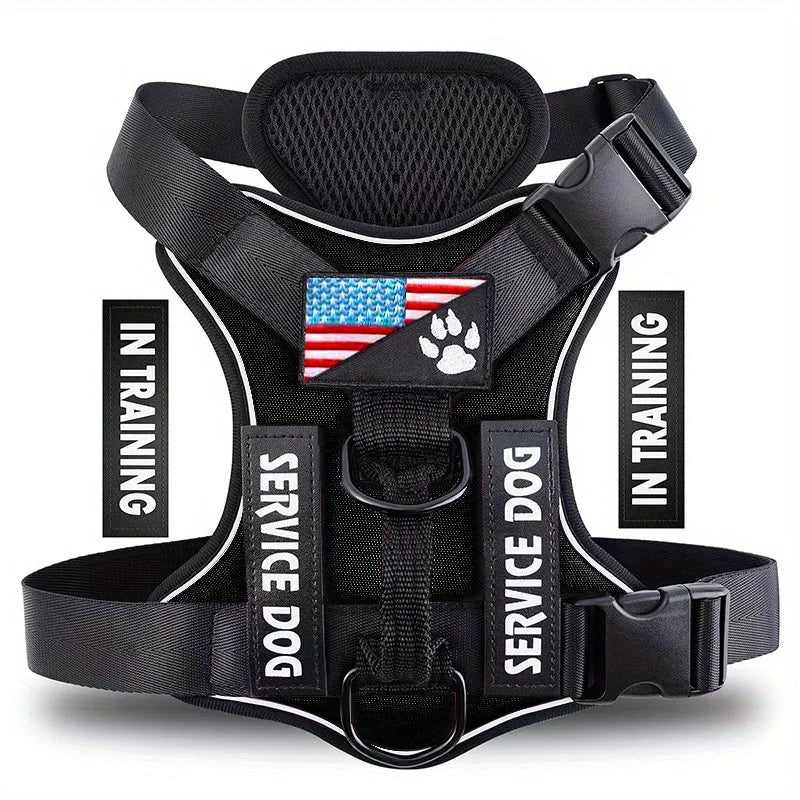 Service Dog Harness, Reflective Dog Vest Harness with 5 PCS Patches