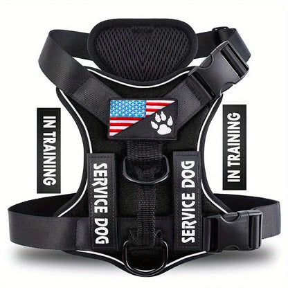 Service Dog Harness, Reflective Dog Vest Harness with 5 PCS Patches