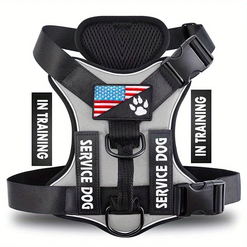 Service Dog Harness, Reflective Dog Vest Harness with 5 PCS Patches