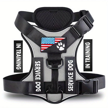 Service Dog Harness, Reflective Dog Vest Harness with 5 PCS Patches