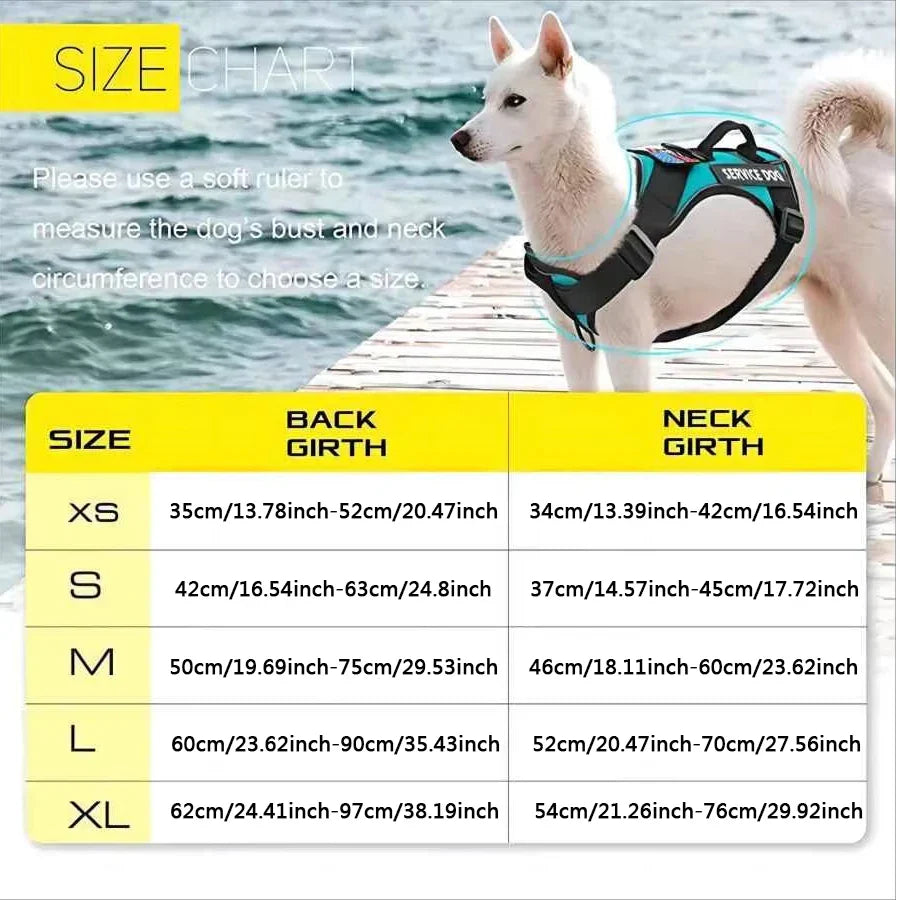 Service Dog Harness, Reflective Dog Vest Harness with 5 PCS Patches