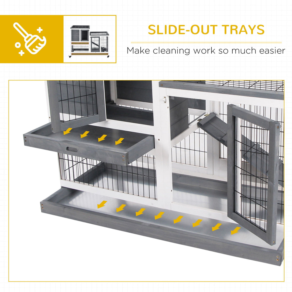 Pawhut - Wooden Rabbit Hutch Elevated Cage Indoor Small Animal
