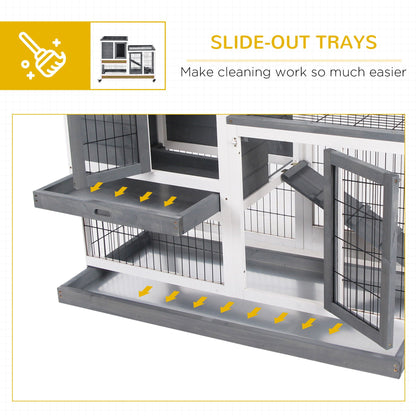 Pawhut - Wooden Rabbit Hutch Elevated Cage Indoor Small Animal