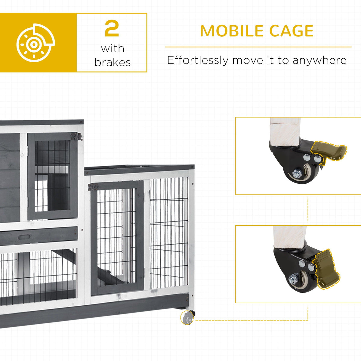 Pawhut - Wooden Rabbit Hutch Elevated Cage Indoor Small Animal